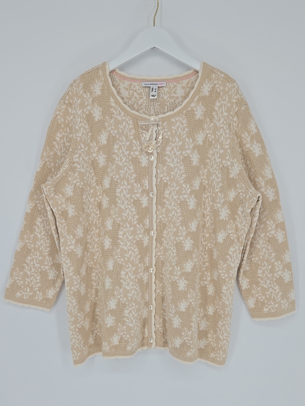 🆕️Isaac Mizrahi Live! Floral Pointelle Scallop Trim Cardigan Size L